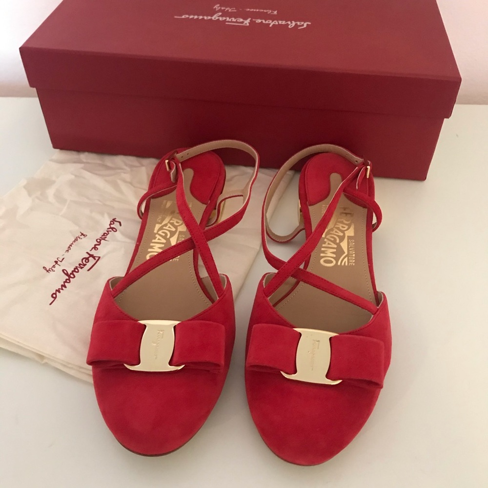 Salvatore Ferragamo Felma Ballet Flat Red Suede